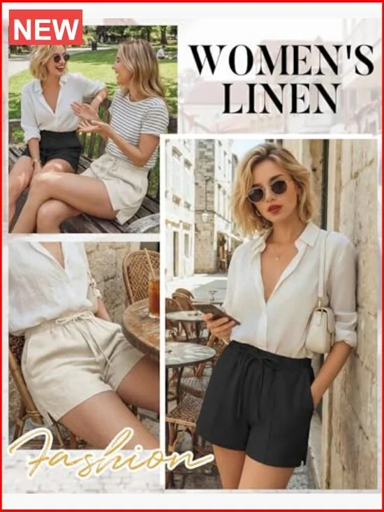 Linen Drawstring Shorts with Split Side and Pockets - Picture 3 of 7